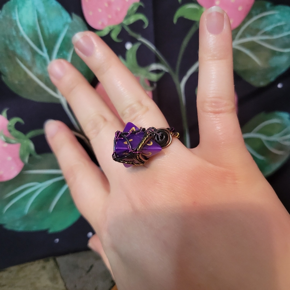 Goth DnD Nerdy Dice Ring, Wire Wrapped, Handmade